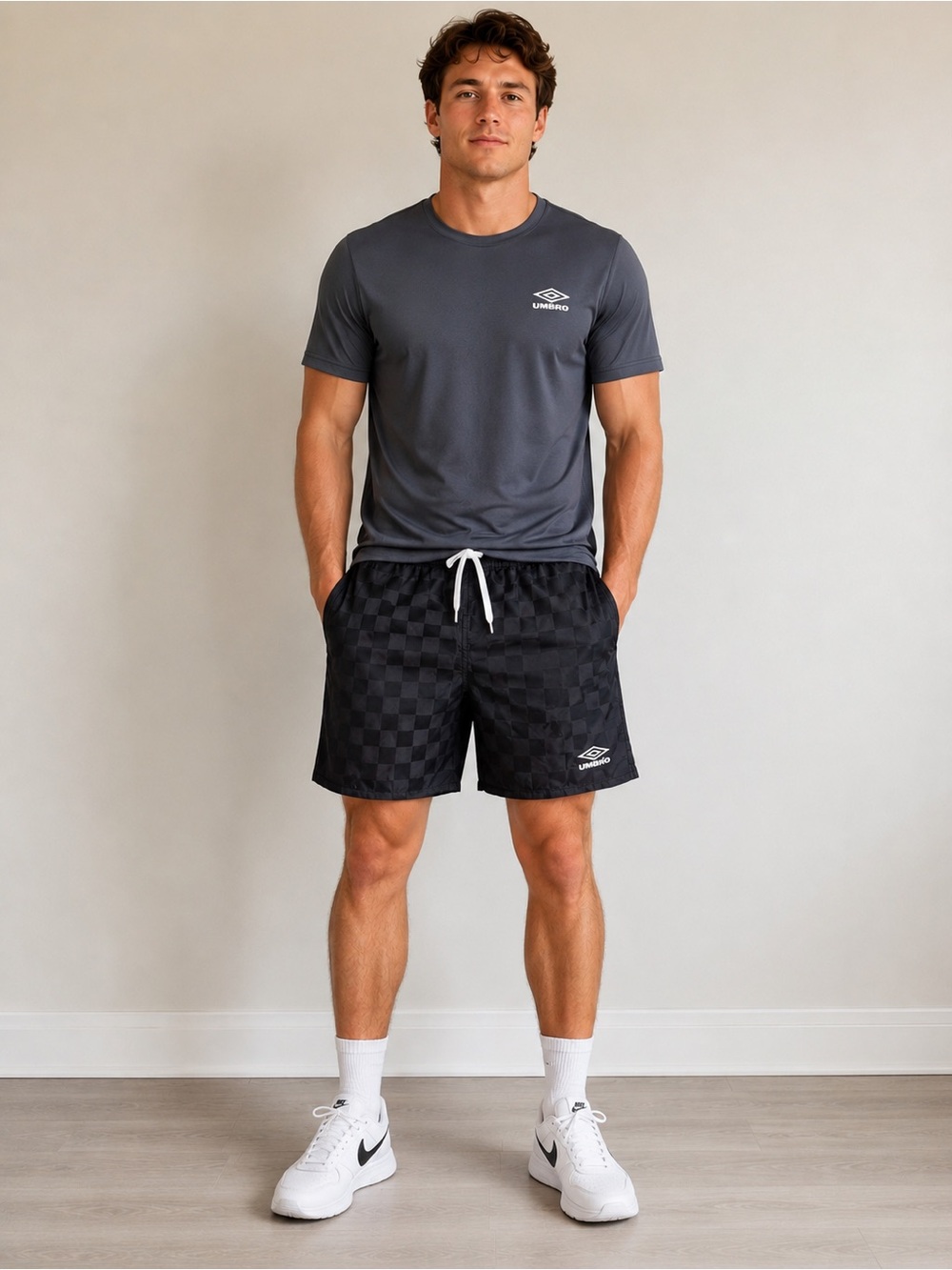 Umbro Men’s Black Checkerboard Athletic Shorts